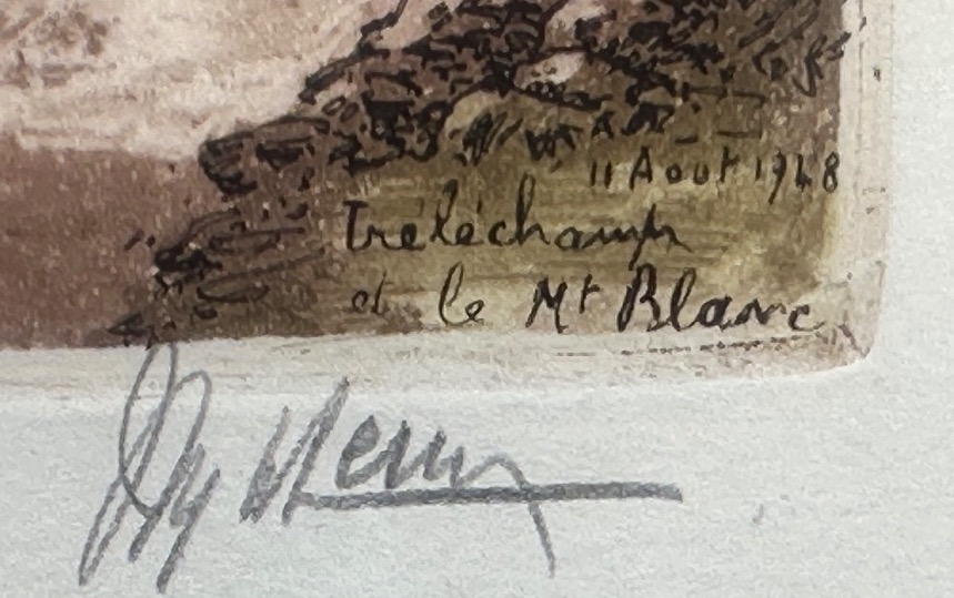 Joanny DREVET 1889-1969 Rare eau forte Tréléchamps et Mont Blanc 1948 Chamonix Alpes Hte Savoie-photo-3