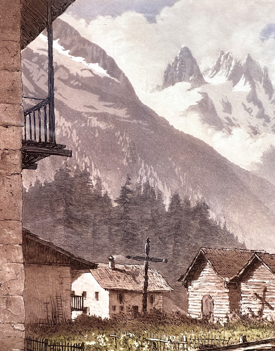 Joanny DREVET 1889-1969 Rare eau forte Tréléchamps et Mont Blanc 1948 Chamonix Alpes Hte Savoie-photo-1