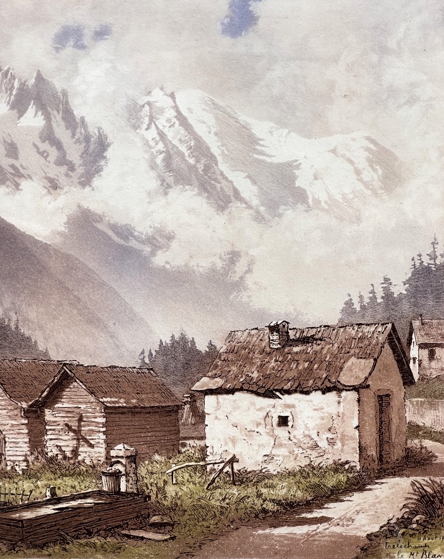 Joanny DREVET 1889-1969 Rare eau forte Tréléchamps et Mont Blanc 1948 Chamonix Alpes Hte Savoie-photo-2