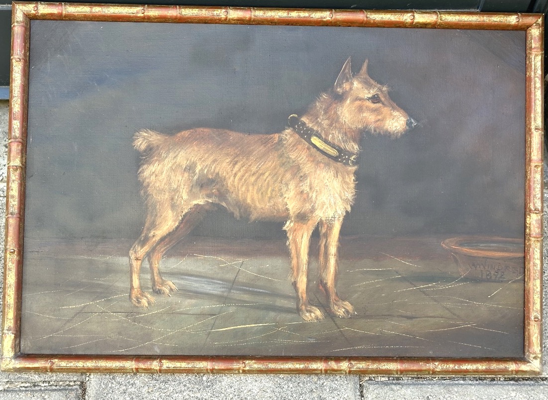 W. WINDRED XIXe Grande huile portrait de chien signé et daté 1892 