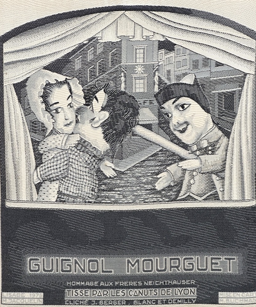 GUIGNOL MOURGUET Lyon théâtre RARE Ancienne soierie tissée par les canuts Très bon état-photo-2