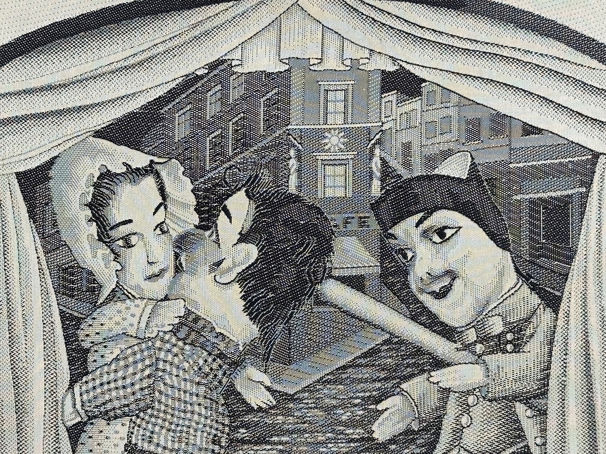 GUIGNOL MOURGUET Lyon théâtre RARE Ancienne soierie tissée par les canuts Très bon état-photo-3