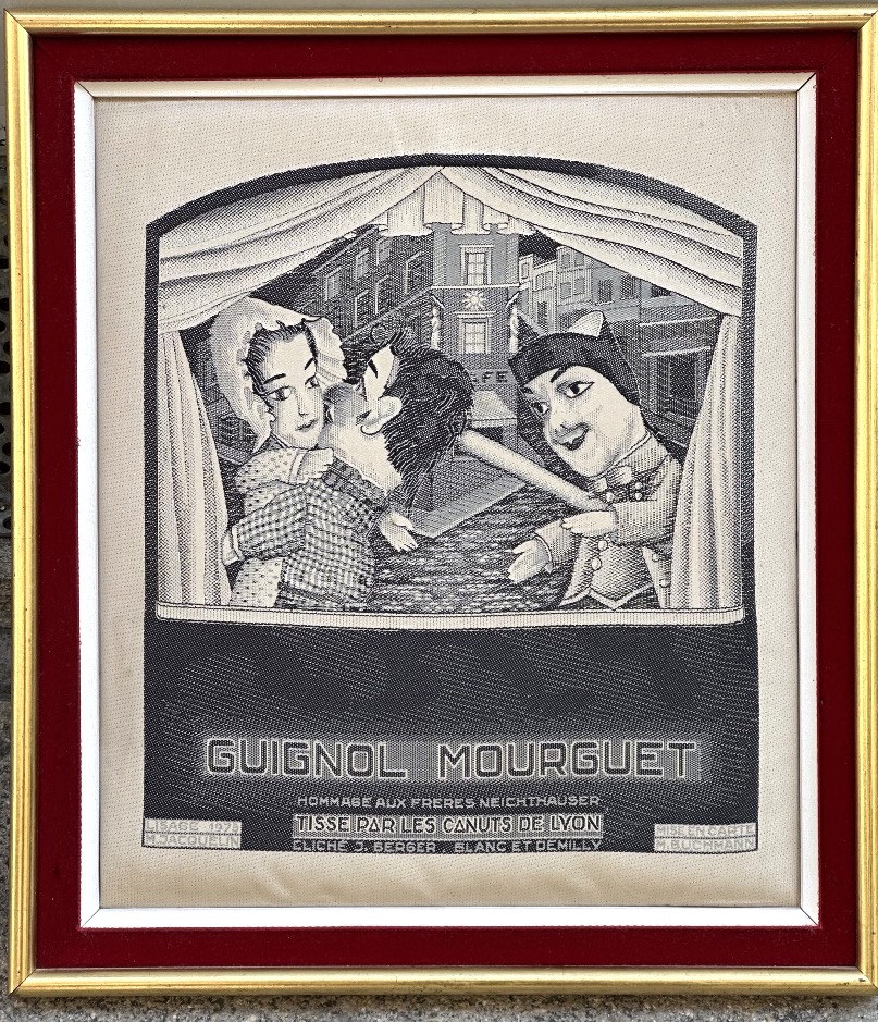 GUIGNOL MOURGUET Lyon théâtre RARE Ancienne soierie tissée par les canuts Très bon état