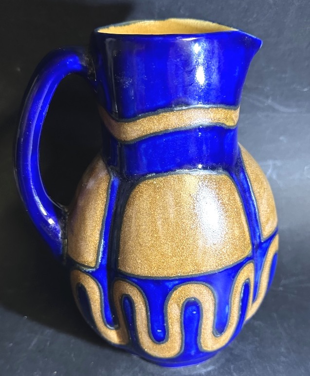Odetta Hb Quimper Art Deco Stoneware Pitcher, Signed "bretagne" 