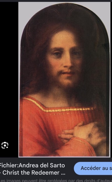 Huile Christ dans son grand cadre XVIIIe 52cm en bois doré d’après Andrea del Sarto-photo-4