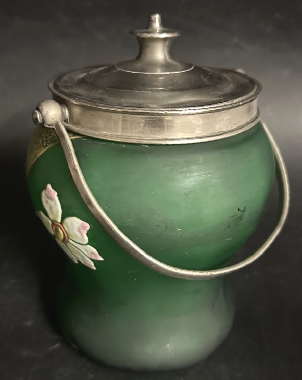 Art Nouveau Legras 1839–1916 Enameled Glass Cookie Jar And Candy Dish-photo-1