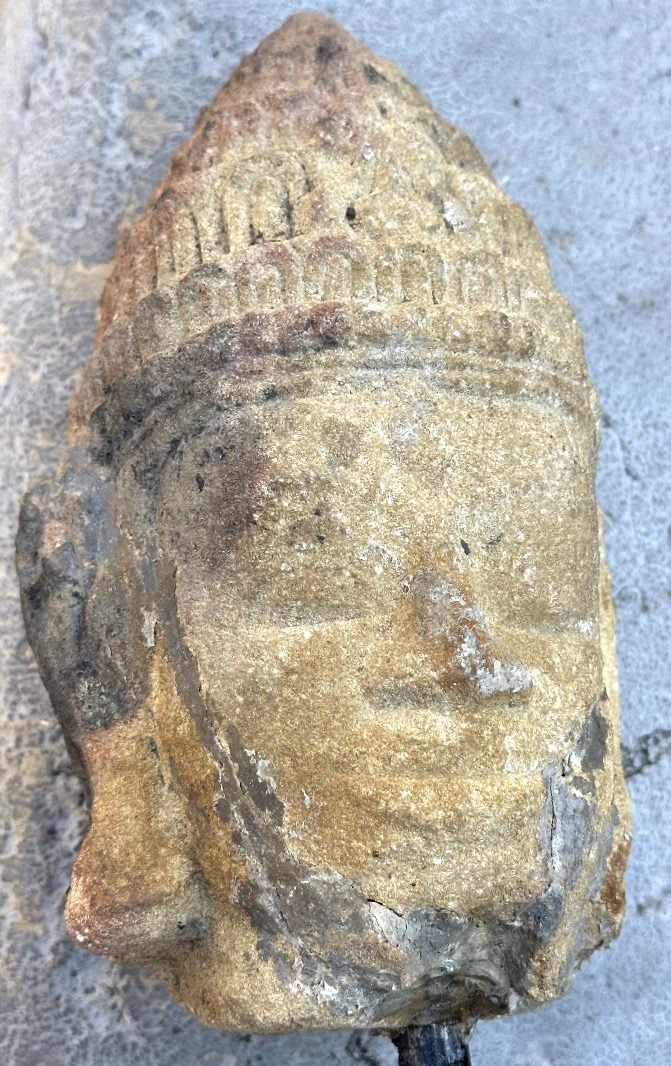 Cambodge Khmer Ancien buste de bouddha en pierre soclé méditation Buddha collection Asie-photo-4