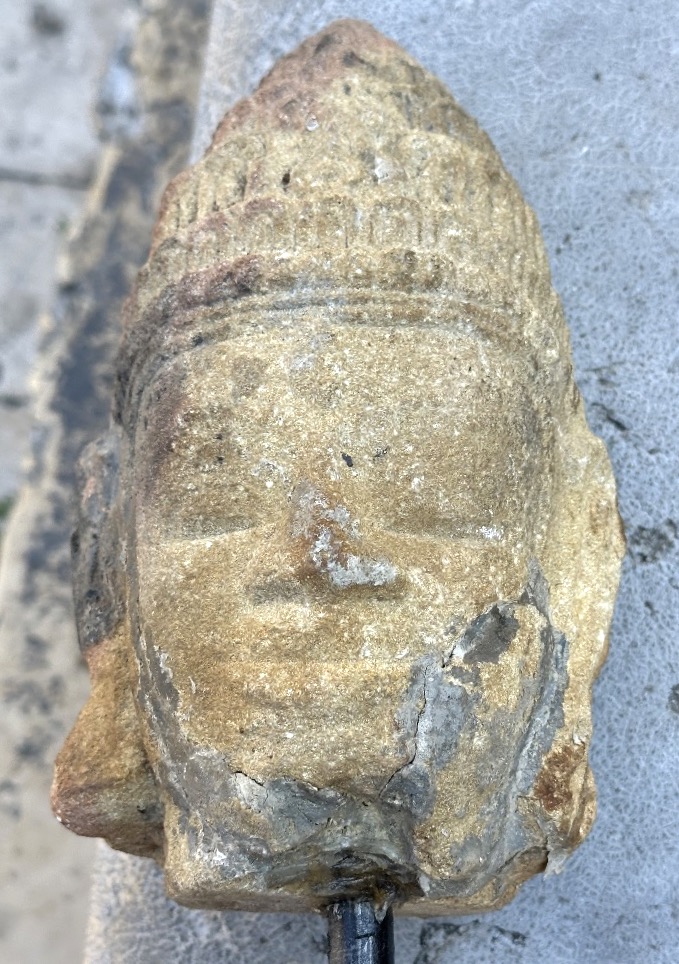 Cambodge Khmer Ancien buste de bouddha en pierre soclé méditation Buddha collection Asie-photo-5