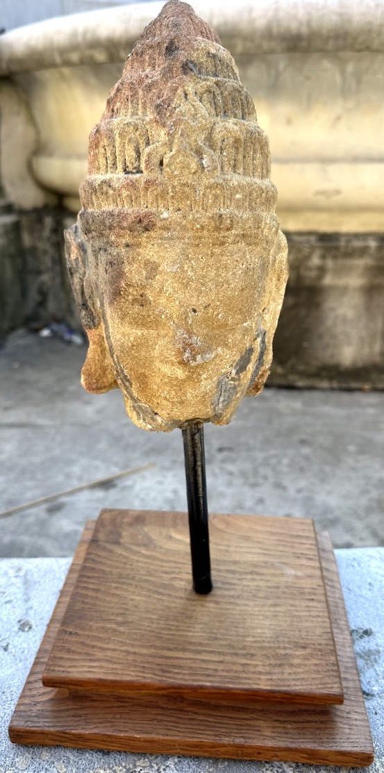 Cambodge Khmer Ancien buste de bouddha en pierre soclé méditation Buddha collection Asie