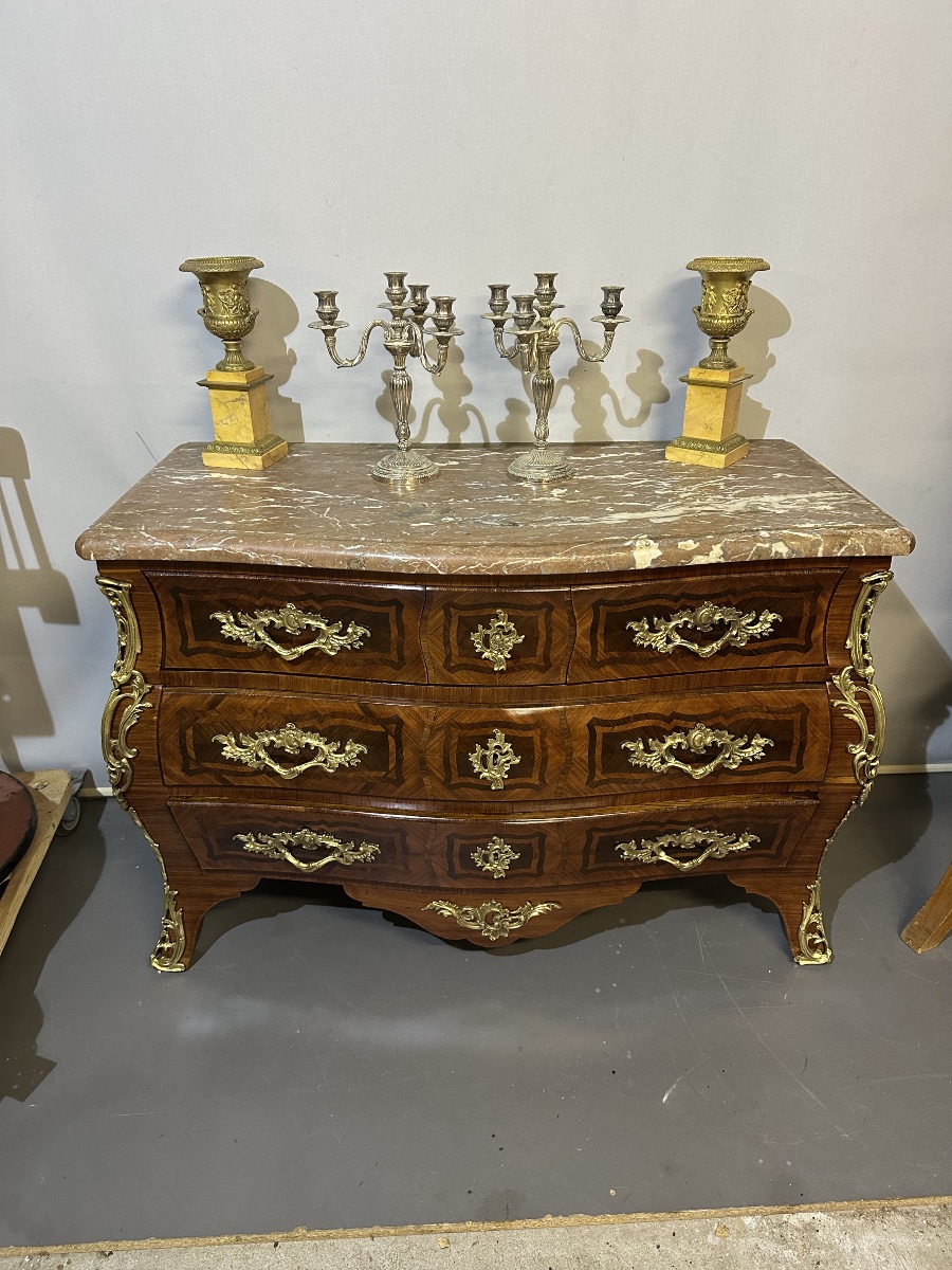 Commode tombeau Époque Louis XV 18e estampillée à 5 tiroirs à secret en très bon état -photo-4