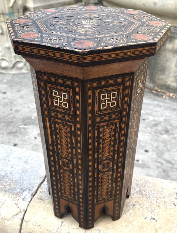 Syria: Late 19th-century/early 20th-century Marquetry Side Table And Syrian Stool