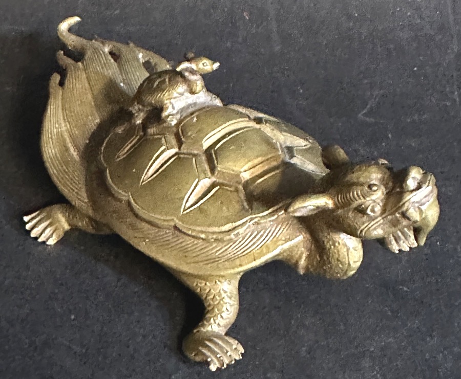 CHINE XIXe Bronze tortue dragon Symbole de longévité prospérité et sagesse Asie -photo-1
