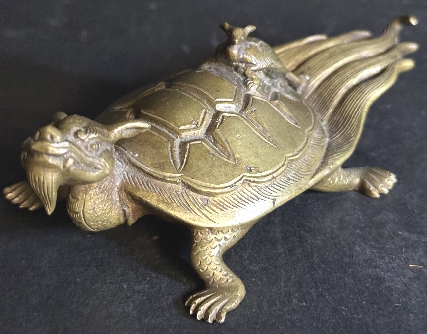 CHINE XIXe Bronze tortue dragon Symbole de longévité prospérité et sagesse Asie -photo-2