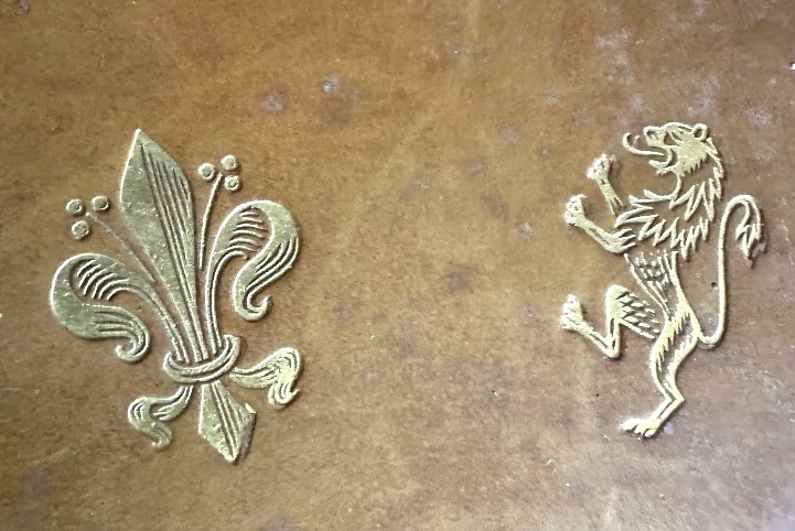 Brown And Gold Leather Box With Fleur-de-lis And Heraldic Lion Motifs; Florentine Design-photo-2