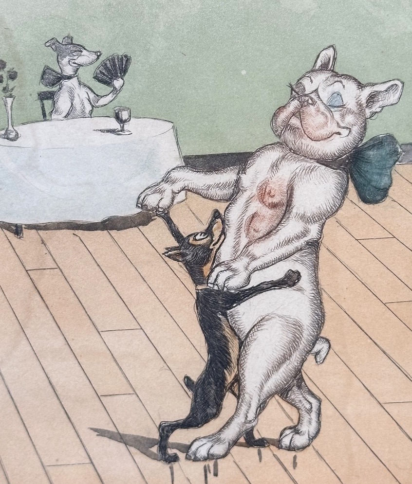 Boris O’Klein 1893-1985 Aquatinte LE BAL TABARIN Chiens Ch. Ducher Paris danse canine-photo-3