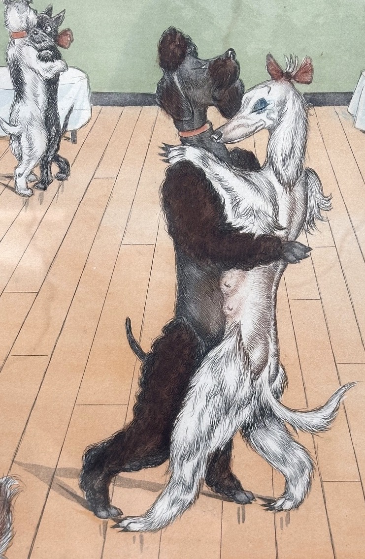 Boris O’Klein 1893-1985 Aquatinte LE BAL TABARIN Chiens Ch. Ducher Paris danse canine-photo-1