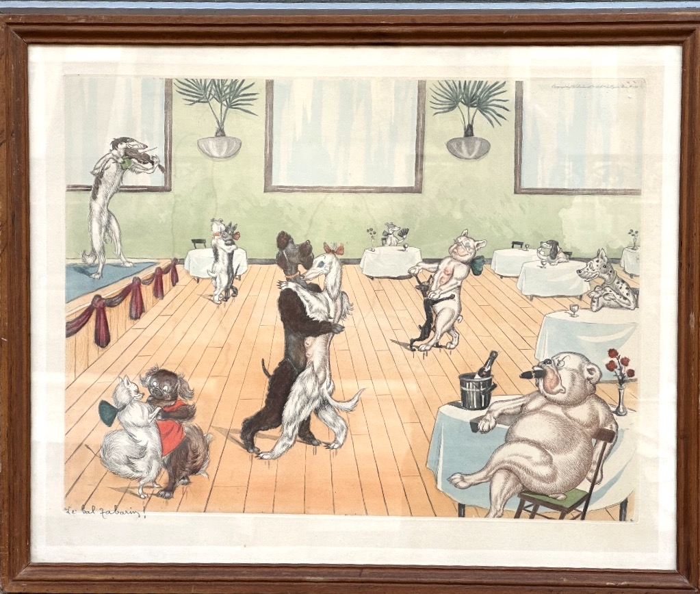 Boris O’Klein 1893-1985 Aquatinte LE BAL TABARIN Chiens Ch. Ducher Paris danse canine