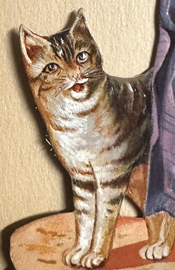 Large Antique Cat Chromolithography Cats Grooming Themselves With Two Little Girls, 1900-photo-4