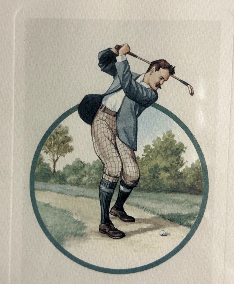Golf: Set Of 4 Vintage Framed Color Lithographs Of A Golfer -photo-2