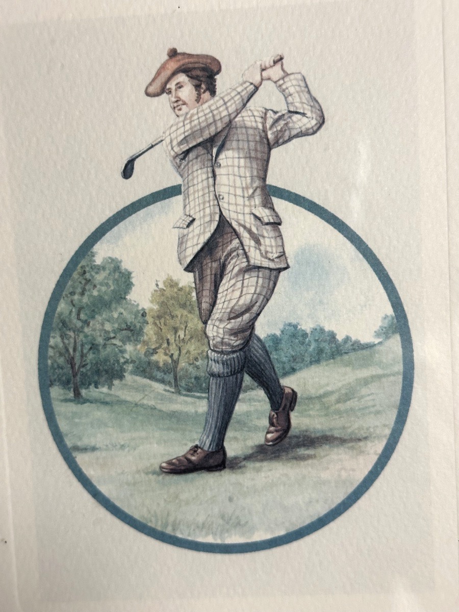Golf: Set Of 4 Vintage Framed Color Lithographs Of A Golfer -photo-1