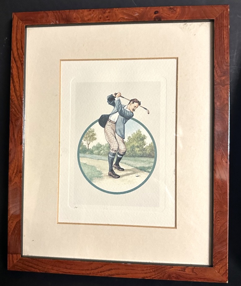 Golf: Set Of 4 Vintage Framed Color Lithographs Of A Golfer -photo-2