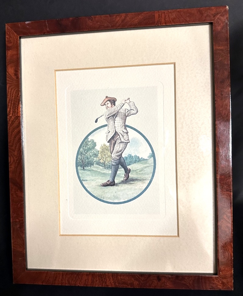 Golf: Set Of 4 Vintage Framed Color Lithographs Of A Golfer -photo-3