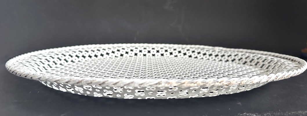 Mathieu Mategot Round Serving Tray, Circa 1950, Made Of White Perforated Sheet Metal-photo-2