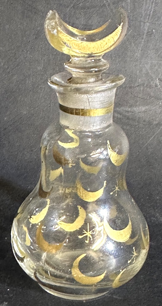 Beykoz 19th-century Turkish Perfume Bottle Made Of Blown Glass, Decorated With Crescent Motifs And Islamic Motifs