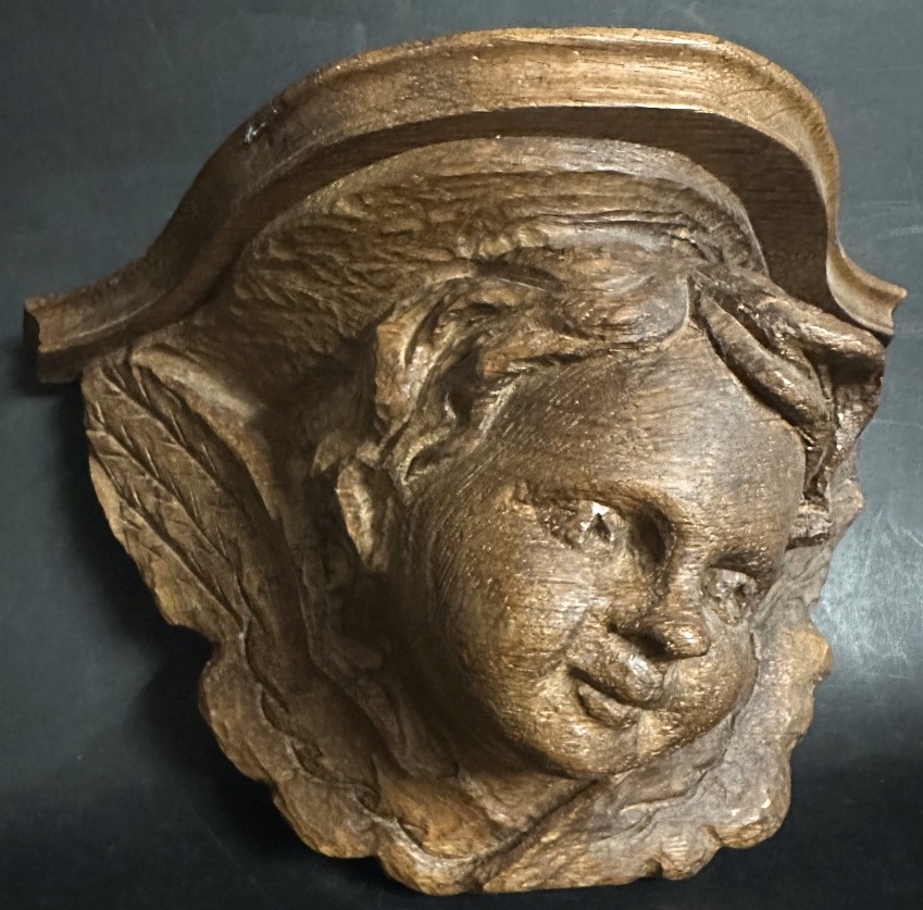 19th-century "ange" Wall Console Made Of Carved Wood, Featuring A Putto Angel, In Very Good Condition-photo-2