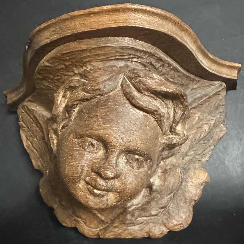 19th-century "ange" Wall Console Made Of Carved Wood, Featuring A Putto Angel, In Very Good Condition-photo-3