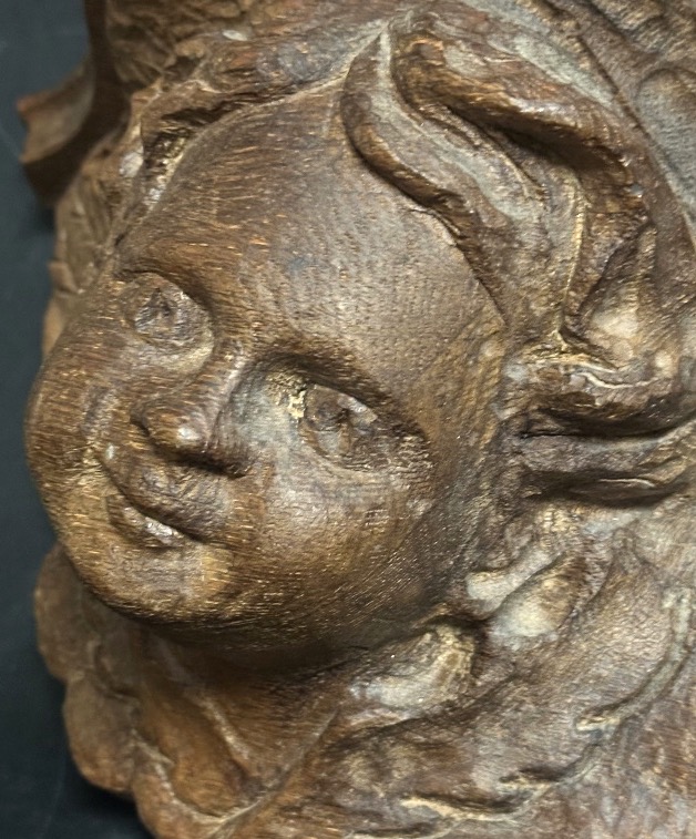 19th-century "ange" Wall Console Made Of Carved Wood, Featuring A Putto Angel, In Very Good Condition-photo-4