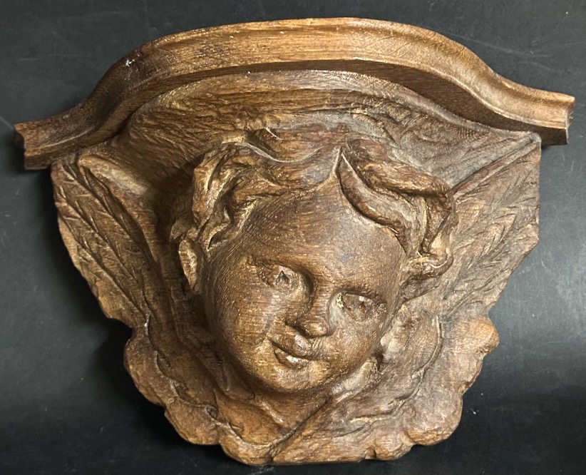 19th-century "ange" Wall Console Made Of Carved Wood, Featuring A Putto Angel, In Very Good Condition