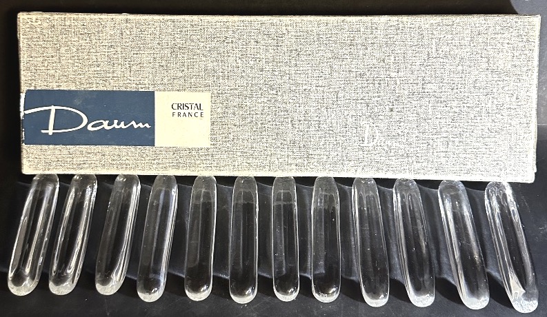 Daum Cristal France 12-piece Knife Holder Set In A Case, Signed, Circa 1960, In Very Good Condition