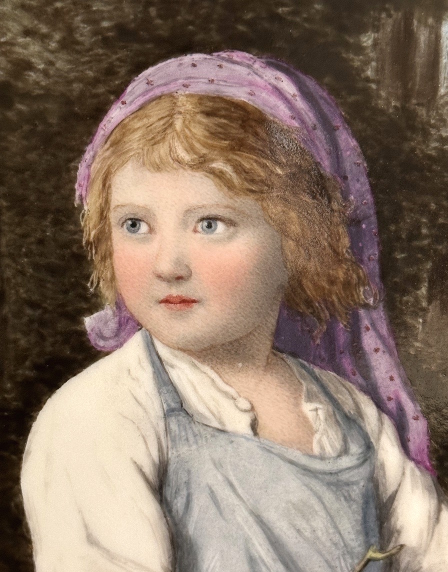J. LACROSE 1881 Huile sur porcelaine signée Fillette au fagot en très bon état-photo-3