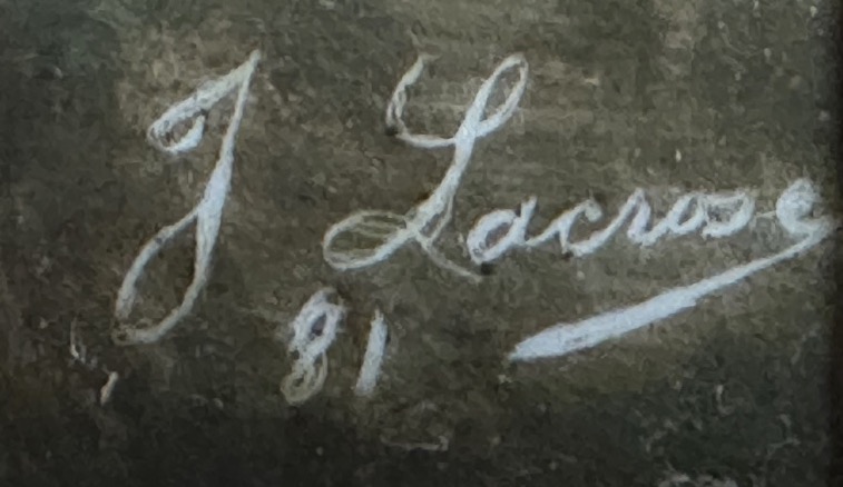 J. LACROSE 1881 Huile sur porcelaine signée Fillette au fagot en très bon état-photo-4