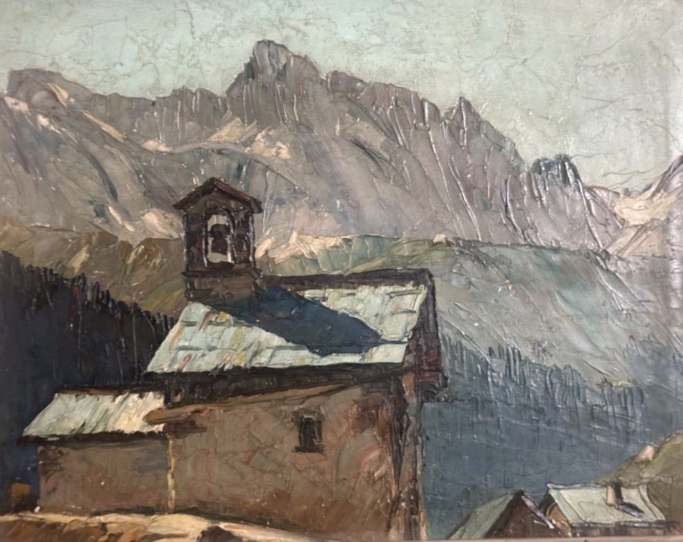 Albert BOUCHERAT 1909-1989 Huile chapelle Sainte-Marie de Fontcouverte à Névache Hautes Alpes 