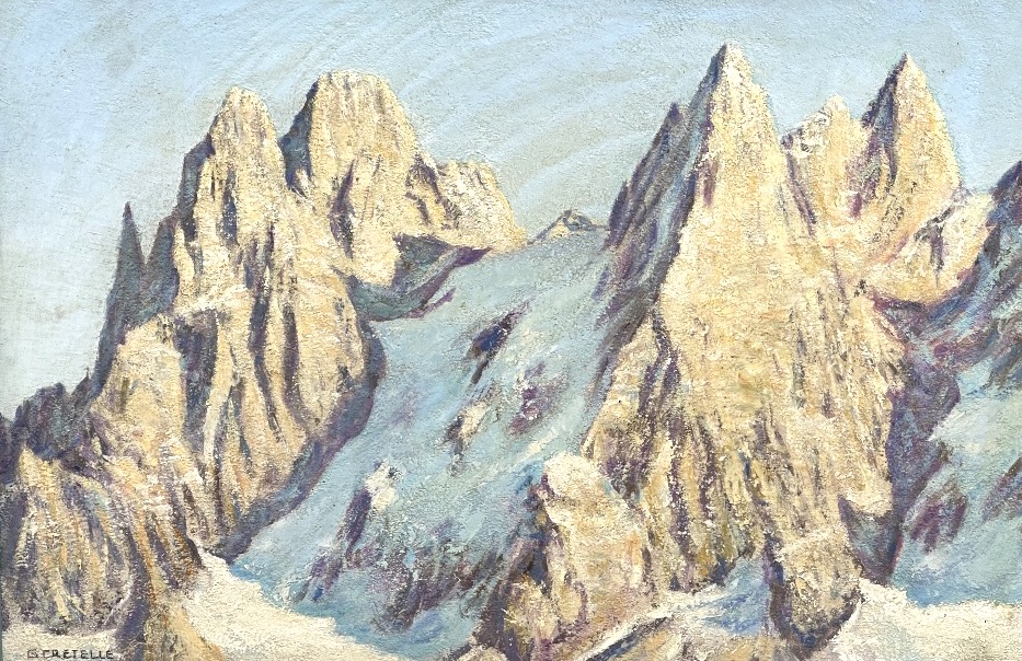 Georges Cretelle 1896–20th Century Oil On Canvas Mont Blanc Les Aiguilles Alps, Mountain