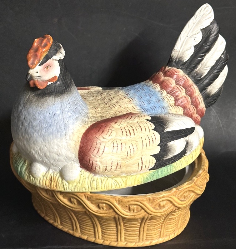 Grande boîte POULE en trompe-l’œil ceramique polychrome vide poche Staffordshire-photo-4