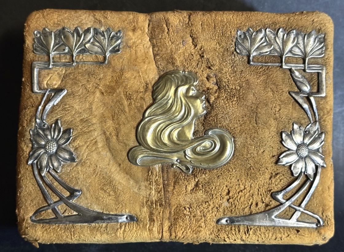 Art Nouveau 1900 Box Set With Silver-plated Metal And Brass Decorations-photo-4