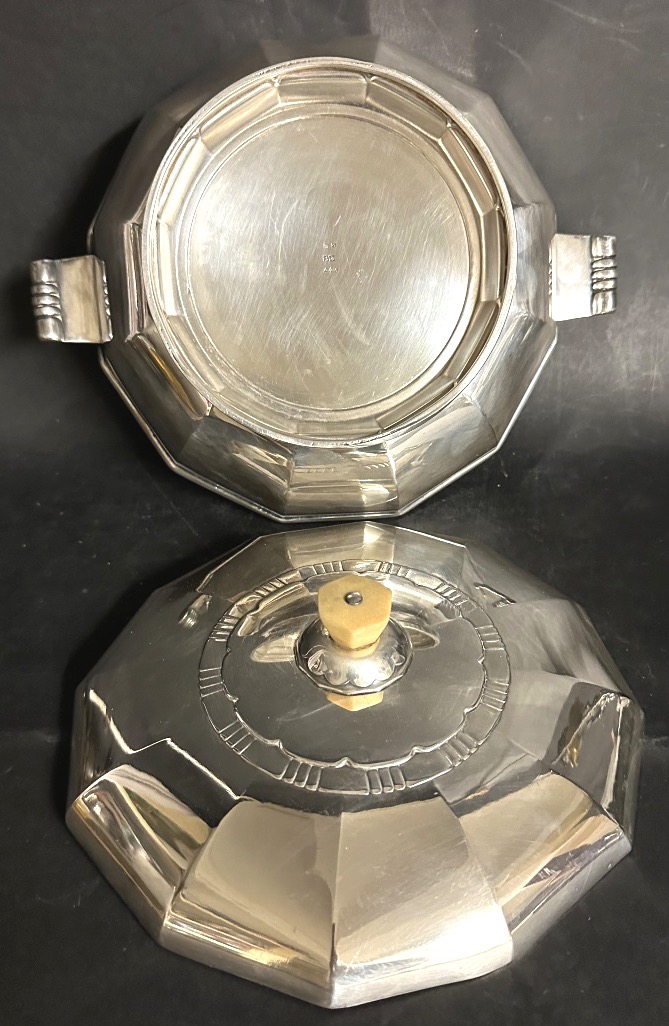 CHRISTOFLE ALFENIDE Légumier plat de Service art déco en métal argenté et ivoirine orfèvrerie-photo-4