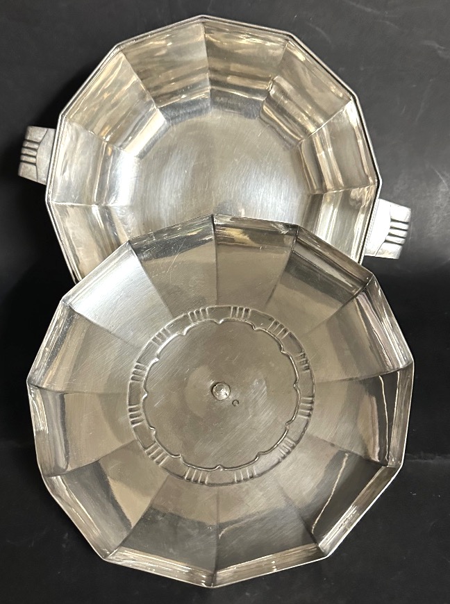 CHRISTOFLE ALFENIDE Légumier plat de Service art déco en métal argenté et ivoirine orfèvrerie-photo-1