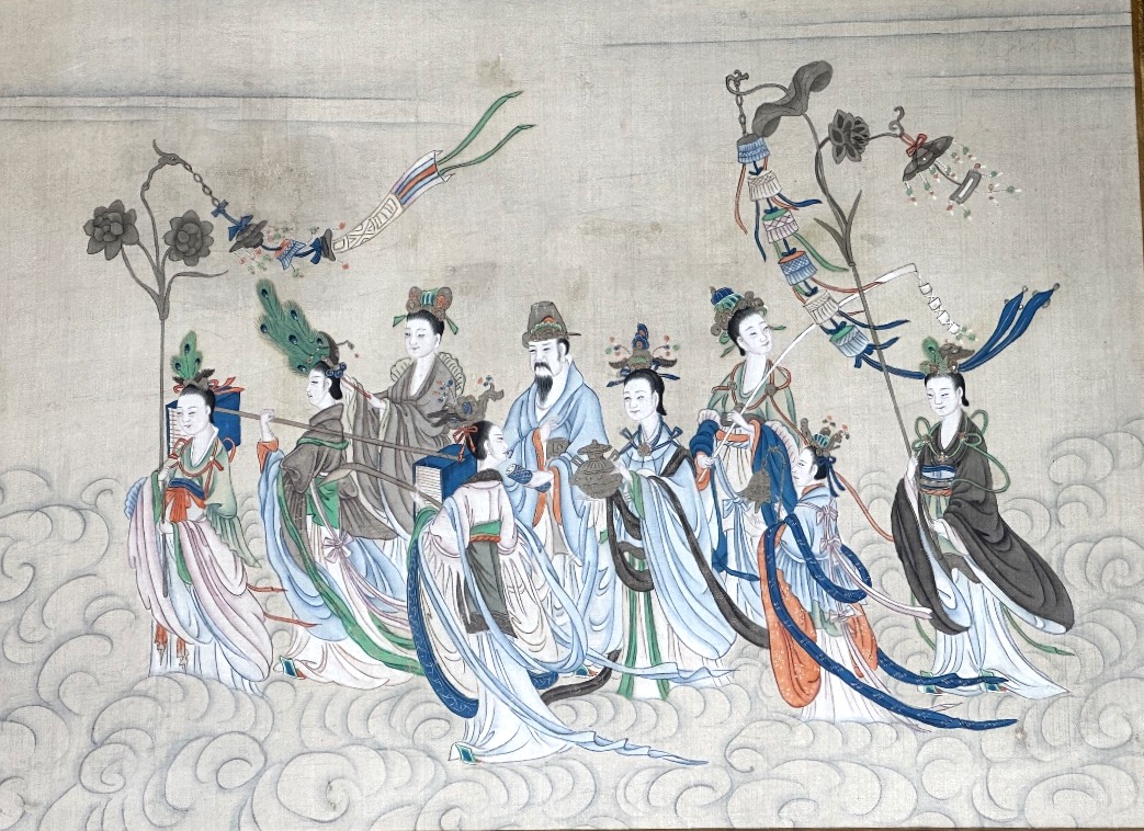 China Late 19th-century Silk Painting: Procession Of Deities, Asia -photo-2