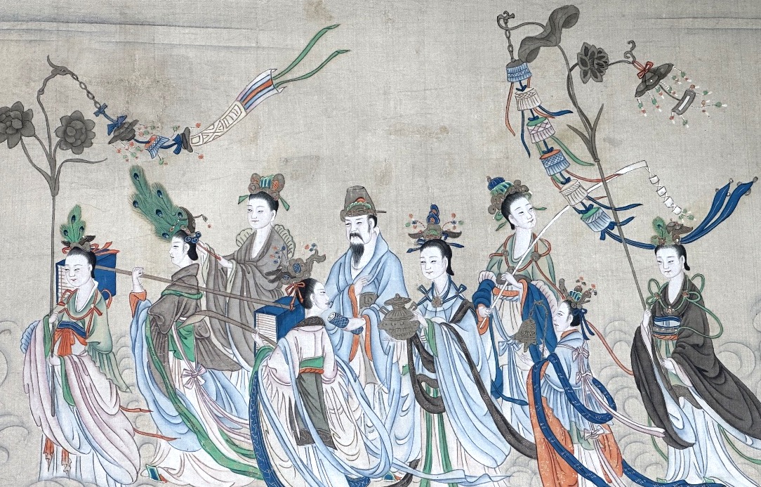 China Late 19th-century Silk Painting: Procession Of Deities, Asia -photo-3