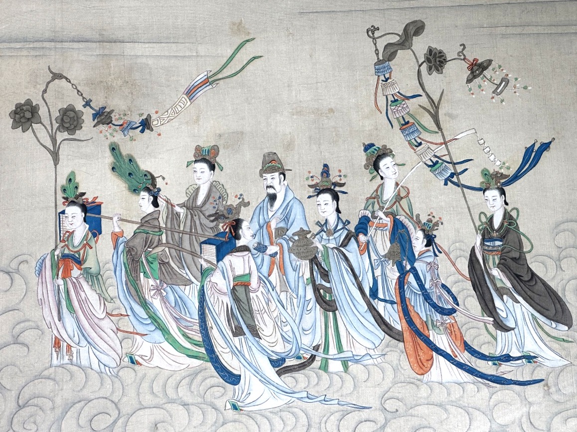 China Late 19th-century Silk Painting: Procession Of Deities, Asia 