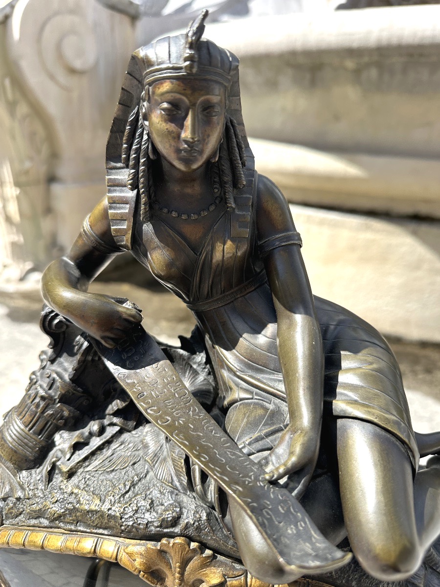 RARE pendule de cheminée XIXe bronze style Retour d’Egypte Cléopâtre Mathurin Moreau dlg-photo-2