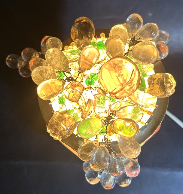 Rare 1900 Nightlight Made Of Bronze-colored Glass And Porcelain; "fruit Basket" By Maison Baguès, Dlg-photo-3