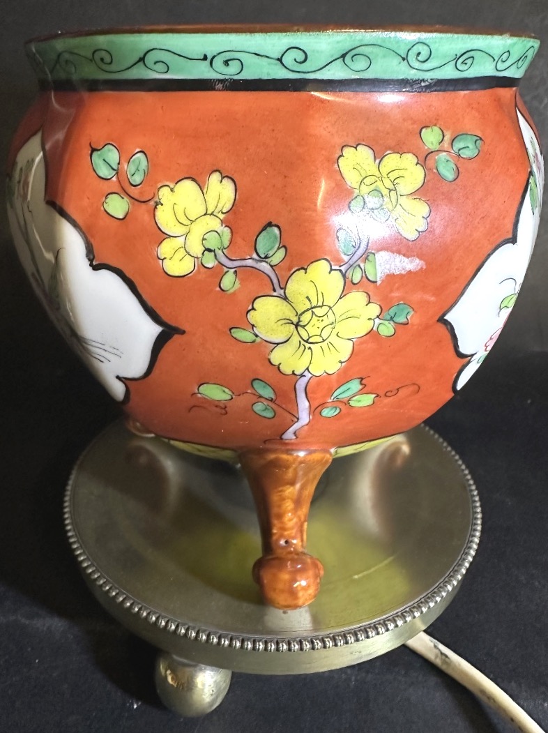 Rare 1900 Nightlight Made Of Bronze-colored Glass And Porcelain; "fruit Basket" By Maison Baguès, Dlg-photo-2