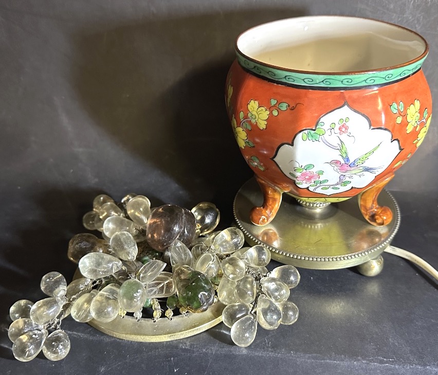 Rare 1900 Nightlight Made Of Bronze-colored Glass And Porcelain; "fruit Basket" By Maison Baguès, Dlg-photo-3