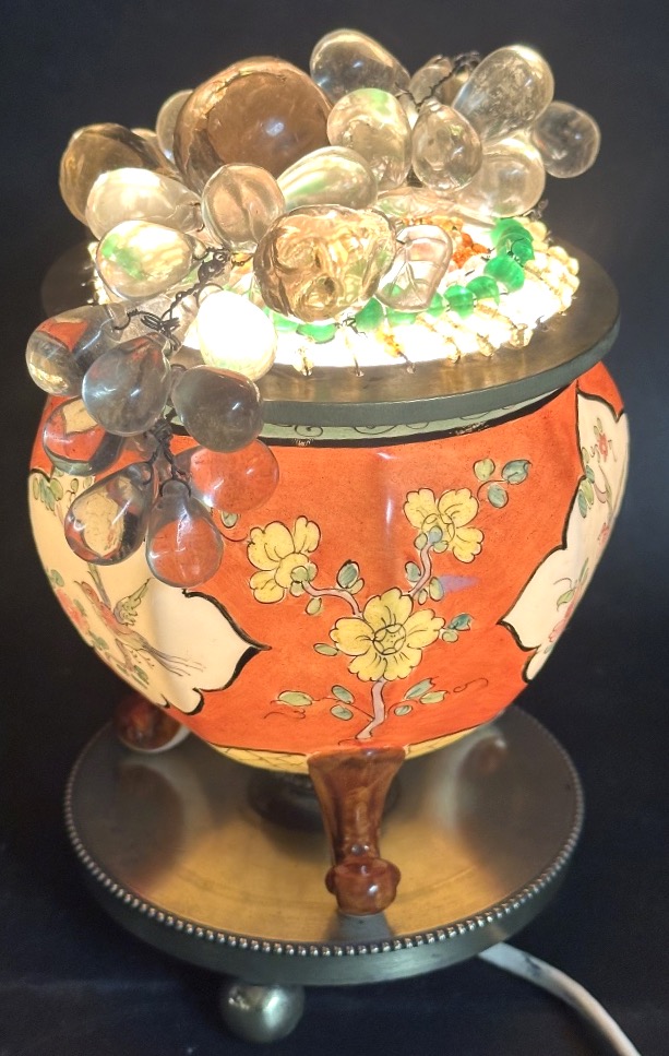 Rare 1900 Nightlight Made Of Bronze-colored Glass And Porcelain; "fruit Basket" By Maison Baguès, Dlg-photo-6