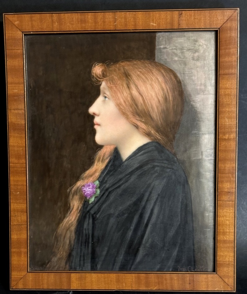 Jane Clement 19th/20th Century Pre-raphaelite Oil Painting On Porcelain, 19th-century Symbolist Work, Signed Edith Villiers